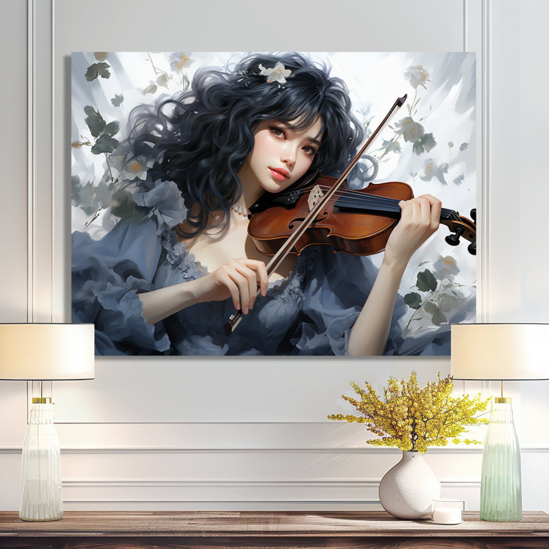 Jeune femme jouant du violon magistralement - musicien, salon d'art mural, Toile tendue, H 16 po x l 32 po x P 1 po