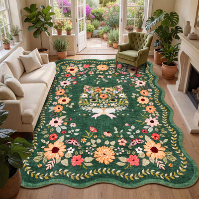 Tapis à imprimé animal en forme d'éventail - Tapis d'intérieur lavable, doux, antidérapant et pliable - pour les chambres à coucher, les salons, les vestibules, les salles de jeux et les chambres d'enfants