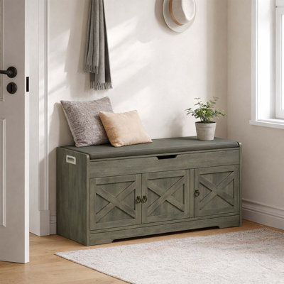 42" Shoe Storage Bench with Cushion, Lift Top, 3 Doors, Adjustable Shelf