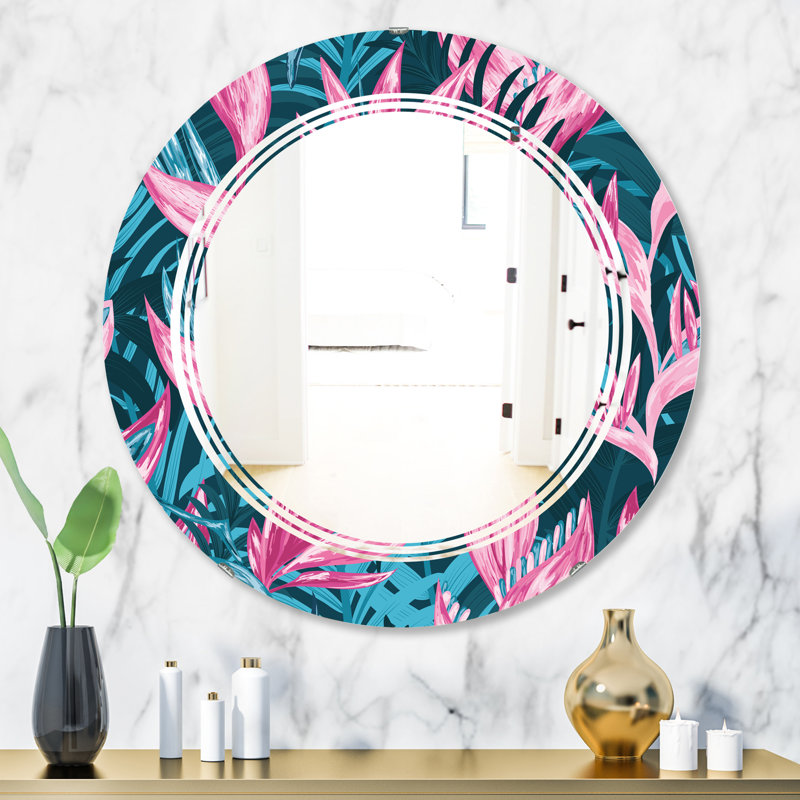 Miroir mural sans cadre à motif floral, H 24 po x l 24 po