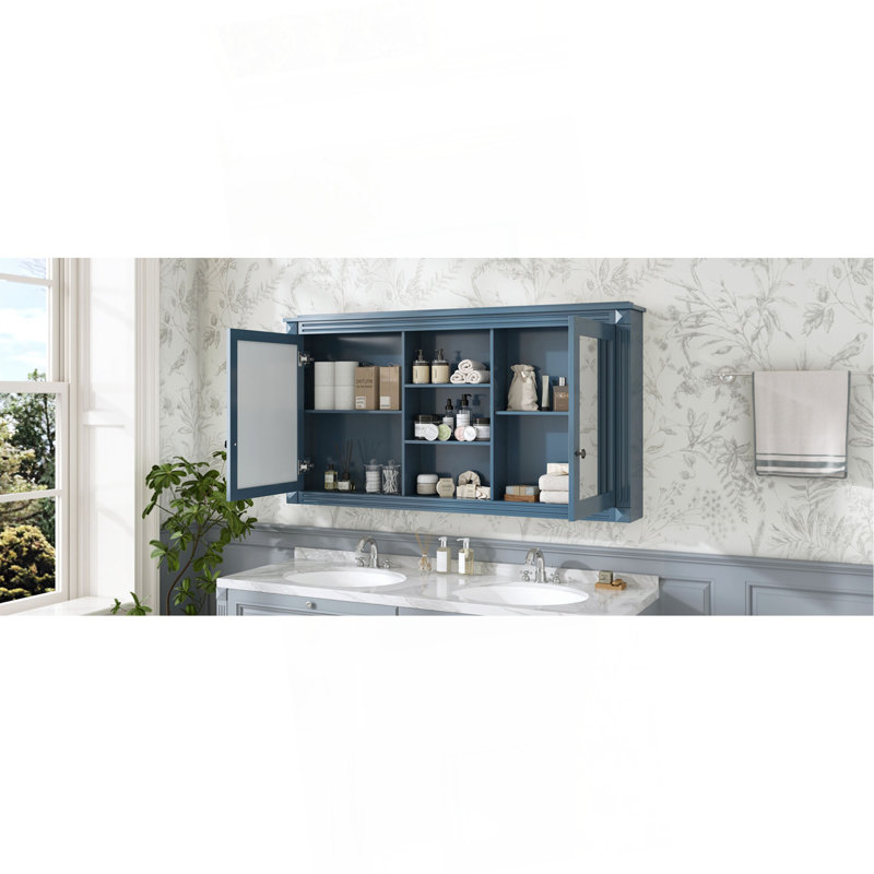 Armoire de rangement murale 55 po 2 en 1 avec tablettes réglables, charnières à fermeture en douceur, miroirs haute définition, pour meuble-lavabo, salon, rangement de chambre à coucher