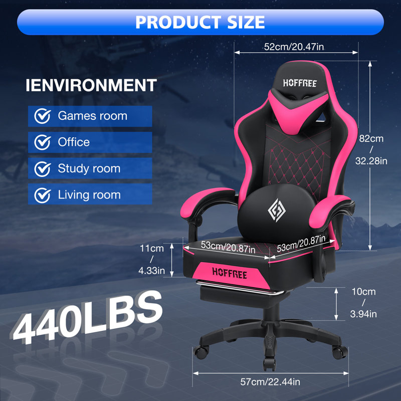 Fauteuil inclinable et ergonomique en similicuir avec haut-parleurs Bluetooth, Rose/noir