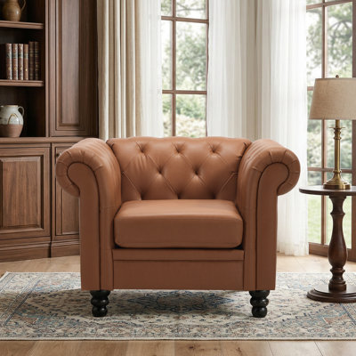 Fynlie 42.52“ Wide Tufted Faux Leather Chesterfield Armchair Accent Chair