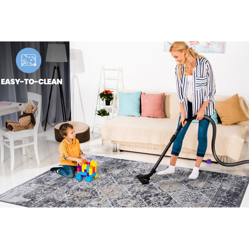 Loom & Area Rug 5X7, Grey/Blue, For Study, Stain , Non-Shedding, Allergen- Fabric Dining Room, Static