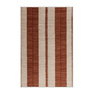 Machine Washable Checkered Beige Area Rug
