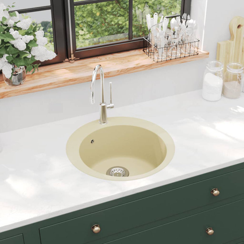 Zadie Granite Kitchen Sink Single Basin Round, Beige