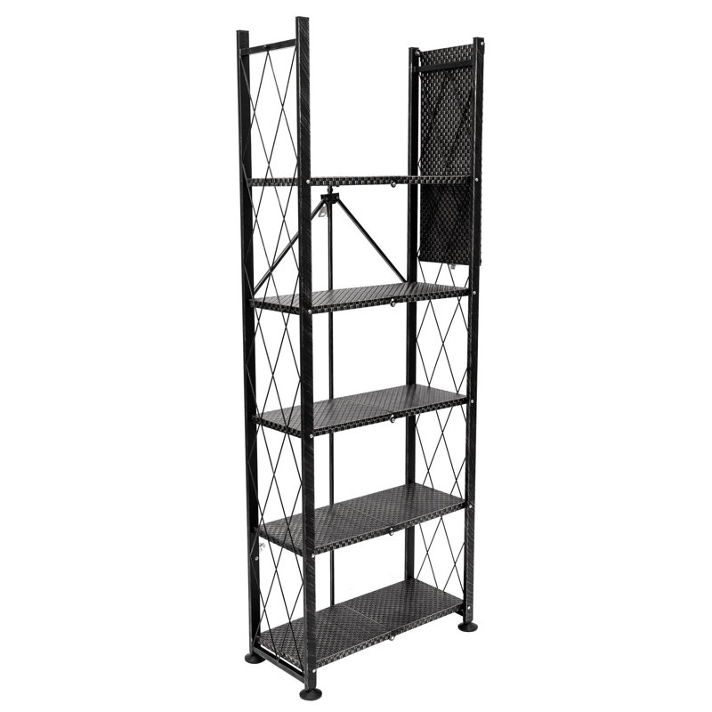 Origami Foldable 6-Shelf Classic Stamped Steel Bookcase, Black