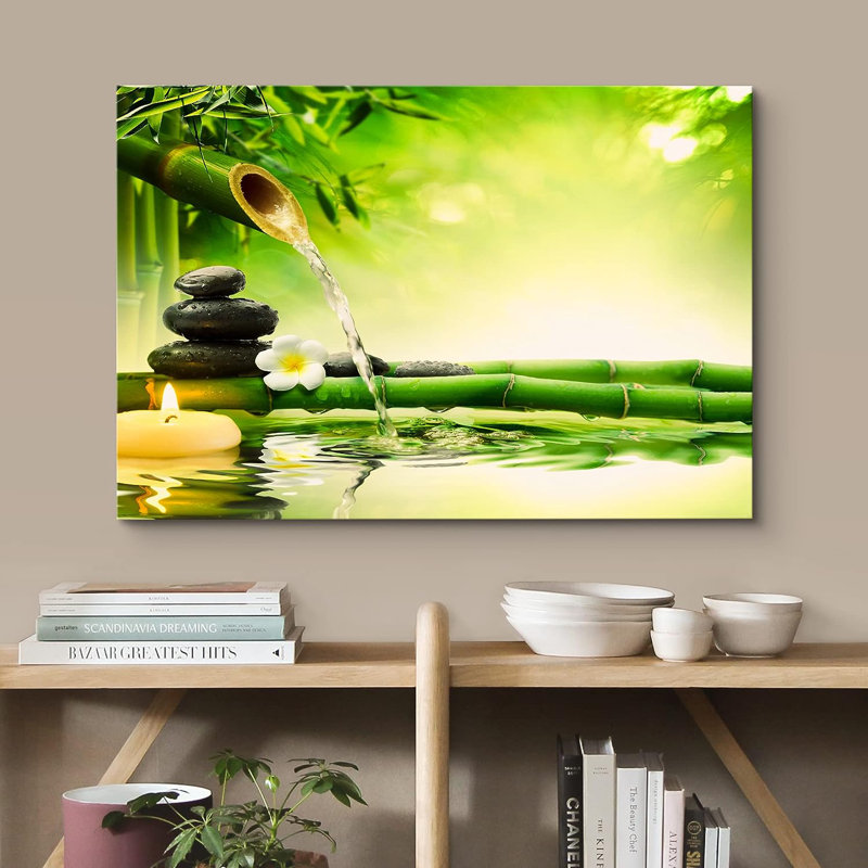 «Zen Green Bamboo Daisy Flower Massage Stone Spa Jungle Nature Wilderness» sur impression sur toile
