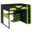Lit mezzanine double en bois avec bureau, tablettes multiples, USB et lumière RVB, vert