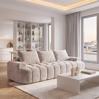 100" Extra Large Curved Front Compressed Sectional Sofa, 3-Seat Cloud-Like Boucle Couch with High Resilience Foam