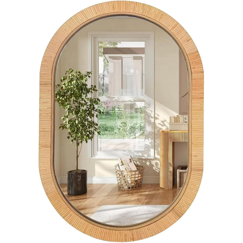 Meuble-lavabo de salle de bain mural en rotin fabriqué à la main, Oval 20" x 30"