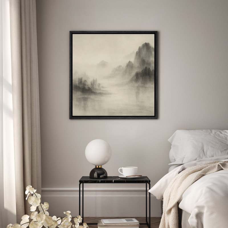 Framed Canvas Wall Art - Ink Landscape Abstract Wall Prints for Bedroom - 16"x16", Black, 16" H x 16" W