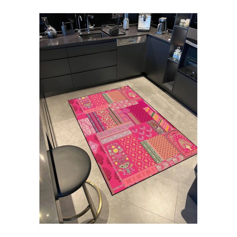 Tapis décoratif créatif moderne avec motif floral rose, Rectangle 4' x 5'11"