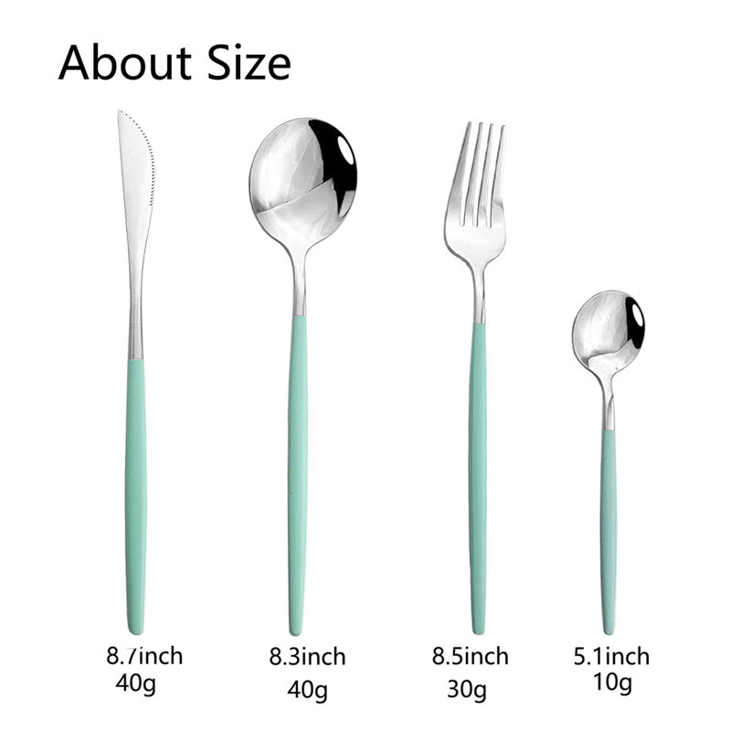 Flatware Serving Set 24 Piece, Green Silver