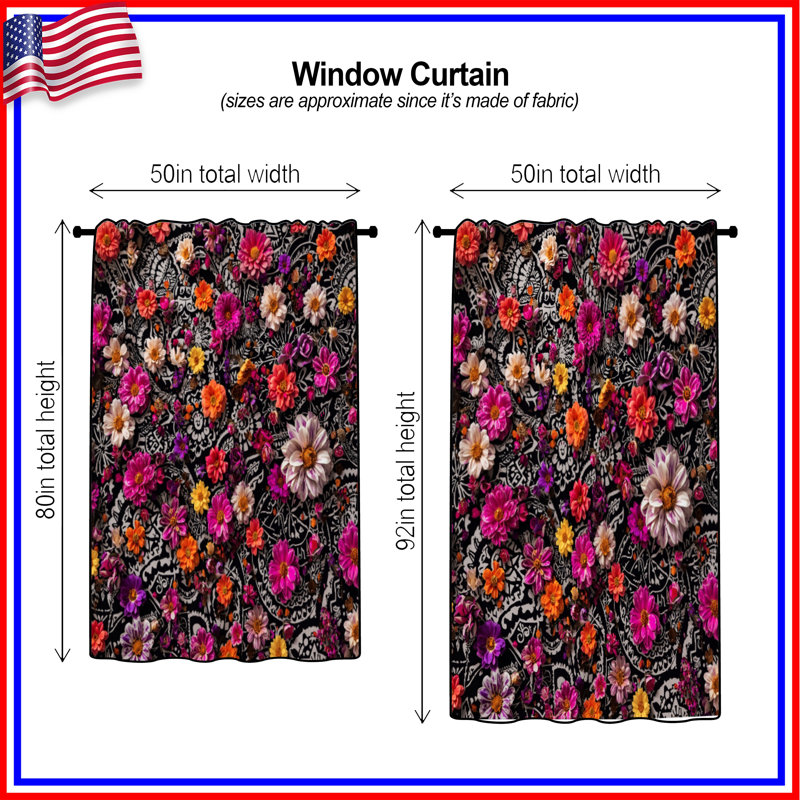 Rideaux à motif floral cachemire coloré, rideaux occultant et fleurs - 1 panneau, 50" x 92" - 1 Panel, Blocage