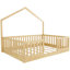 Lit double à plancher surélevé avec rails hauts et DEL, style «sommeil», couleur naturelle, structure en pin