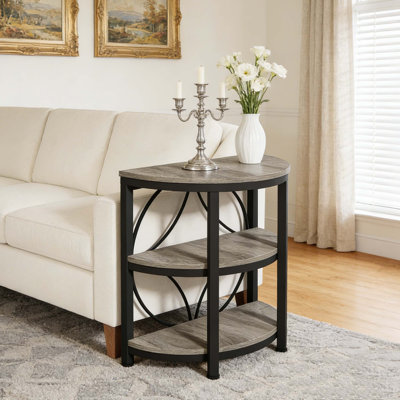 3-Tier Half-Round Narrow Side Table With Metal Frame