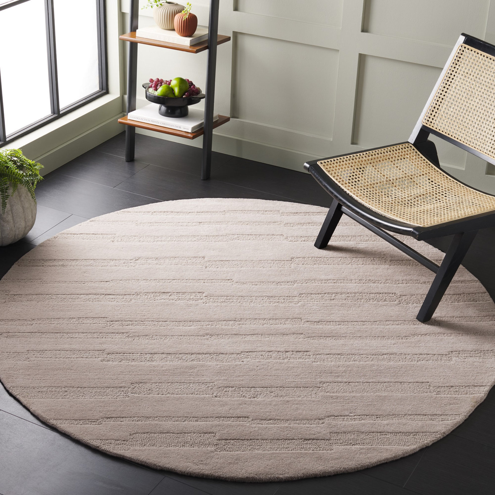 Elona Beige Hand-Tufted Wool Rug, Round 6'