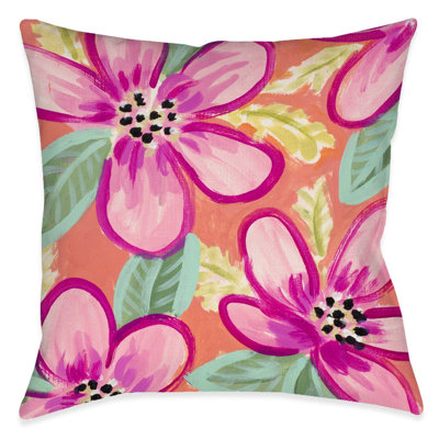 Bright Summer Blossoms Floral Outdoor Throw Pillow
