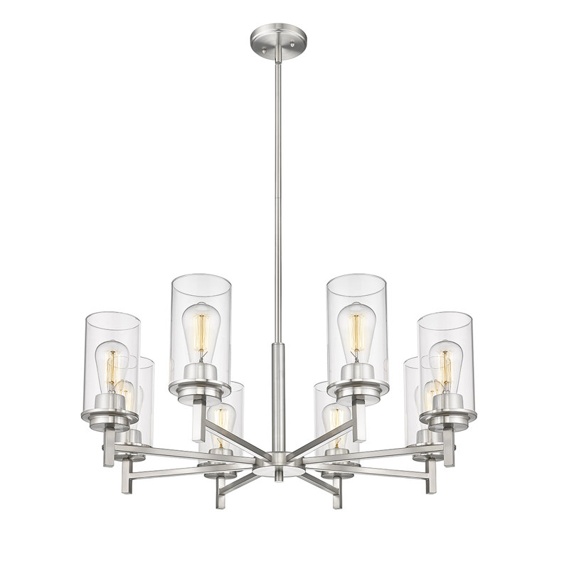  Lustre classique 8 lumières à abat-jour, Nickel brossé