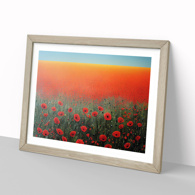 Spellbinding Poppy Field Flowers - Framed Print, Oak, 34cm H x 46cm W x 2cm D