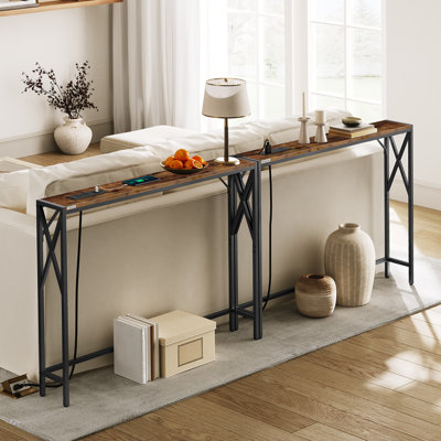 Naun 78.7" Console Table with Power Outlet Narrow Sofa Table