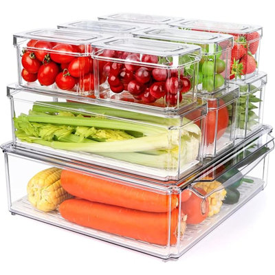 10 Pack Refrigerator Pantry Organizer Bins, Stackable Fridge Organizer Bins With Lids, Clear Plastic Food Storage Bins For Kitchen, Countertops, Cabinets, Fridge, Drinks, Fruits, Vegetable, Cereals