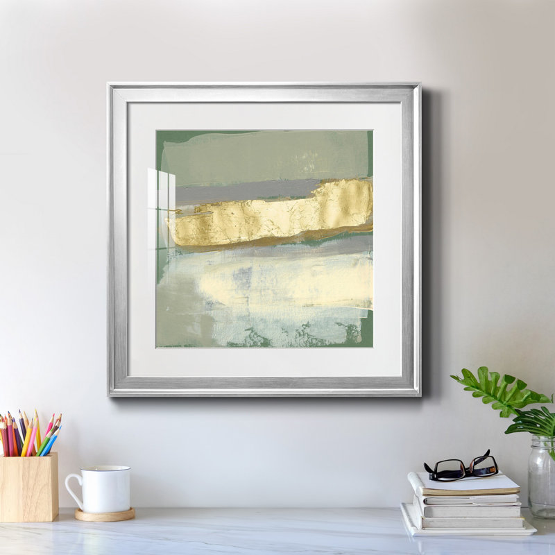 «Sage & Gold Swipe I-Premium», reproduction encadrée prête à accrocher2759255, Cadre argenté, H 28 po x l 28 po x P 1 po