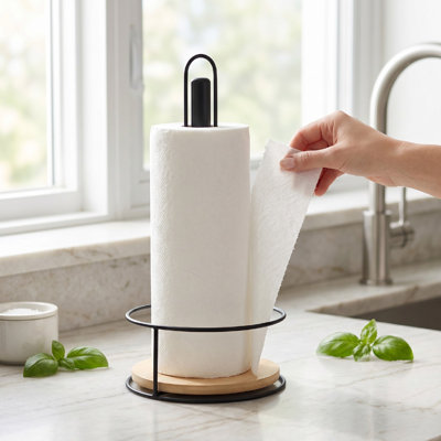 Porte-essuie-tout en fer avec base stable et distributeur de rouleau pour comptoir pour cuisine, salle à manger et salle de bain