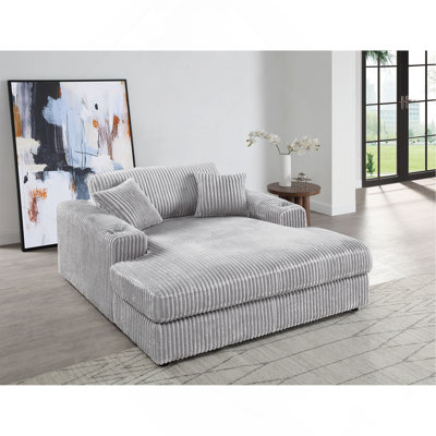Chaise en velours côtelé gris clair avec 2 coussins