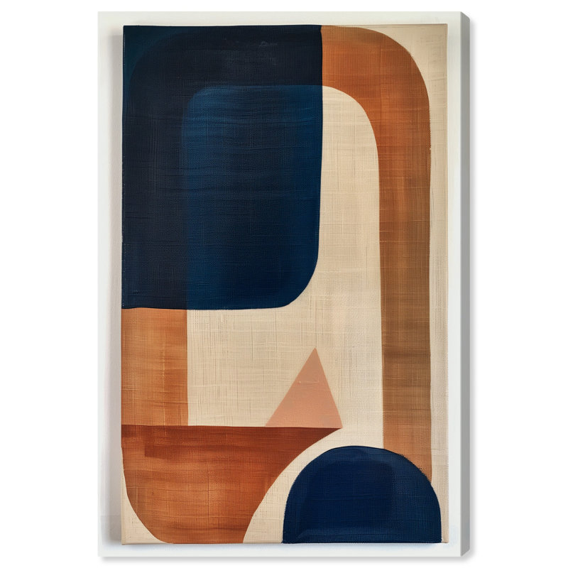 Blue and Cream Canvas Midcentury Abstract Wall Art, 16" x 24"