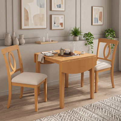 3-Piece Drop-Leaf Extendable Oval Dining Table Set with 2 Upholstered Chairs