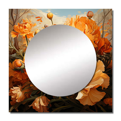 Gold Marigold Marigold Melody I - Floral Square Mirror Wall Decor For Bedroom