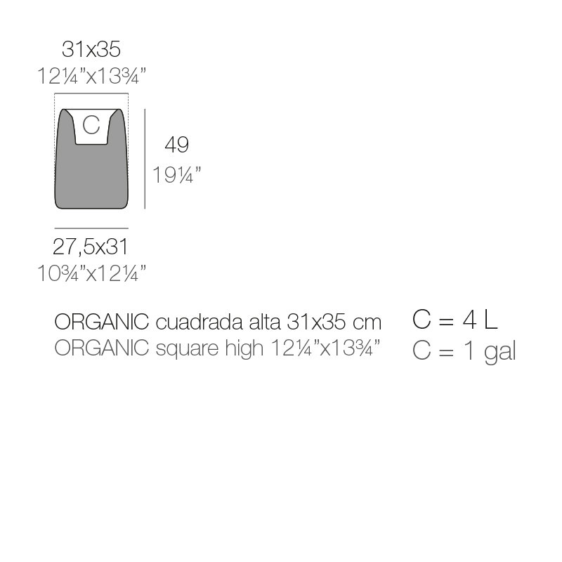 Pot à fleurs en résine biologique, H 19,25 po x l 13,75 po x P 12,25 po