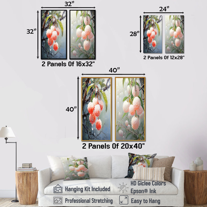 Ensemble de salon mural Lychese Luminescence - Fruits, Encadrement brun, H 32 po x l 33 po