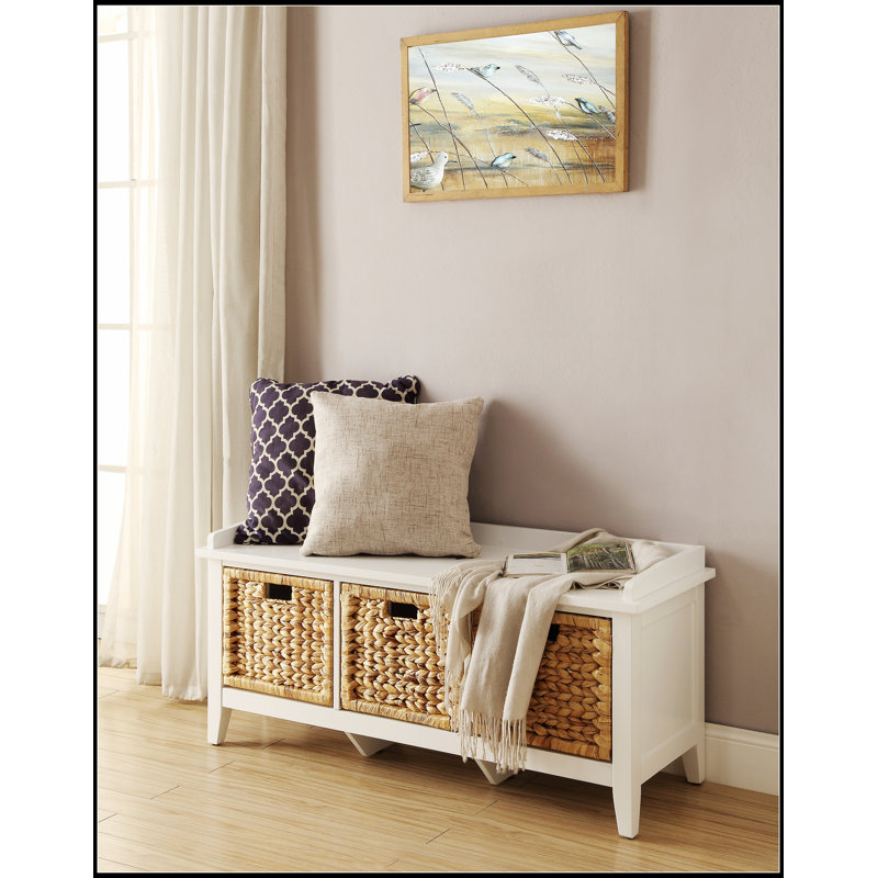 Banc Flavius en rotin et blanc avec rangement Design simple, confortable et durable, banc multifonctionnel