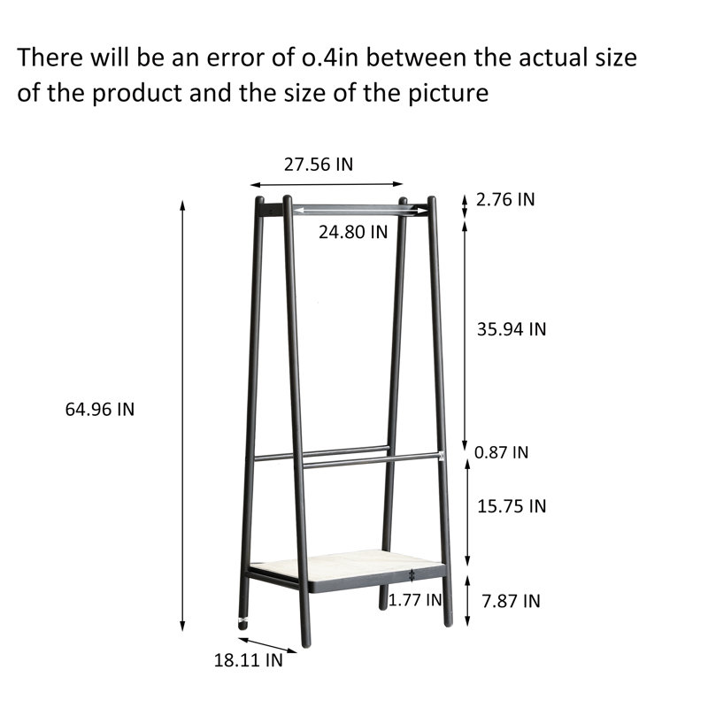 Reyansh Solid Wood Clothes Rack with PE Rattan Shelf