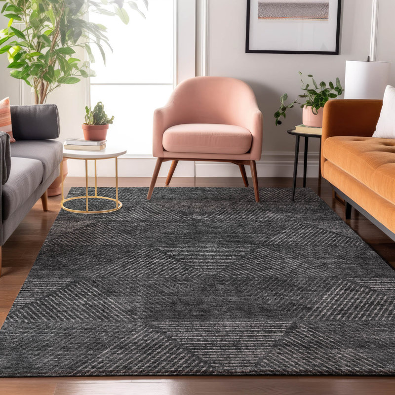 Tapis gris anthracite lavable à la machine Premium Prisco, Rectangle 2 pi 6 po x 3 pi 10 po