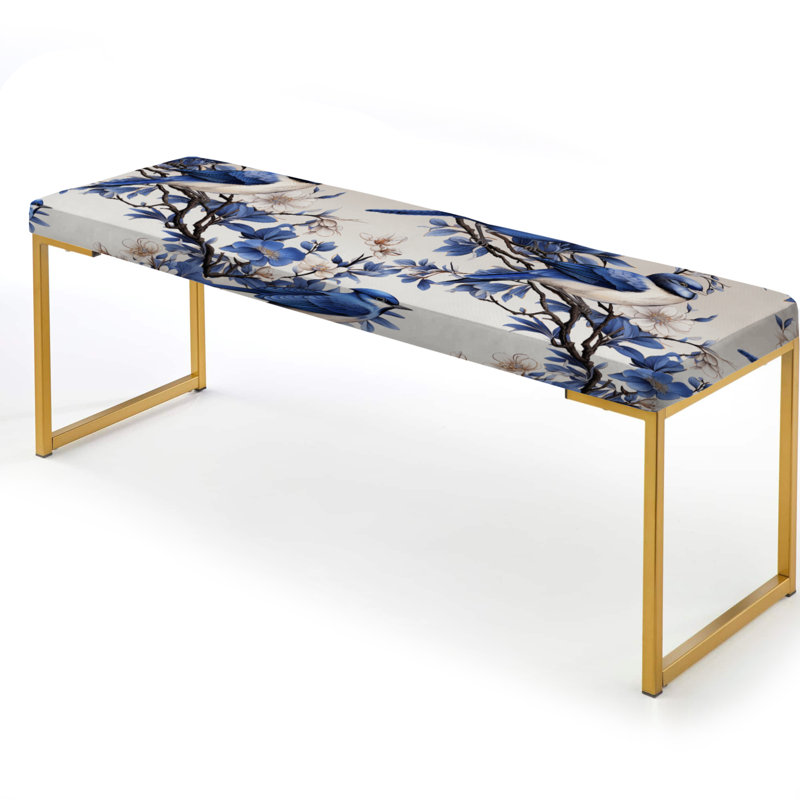 Black And White Horse Garden Victorian Pattern - Animal Print Upholstered Gold Bench