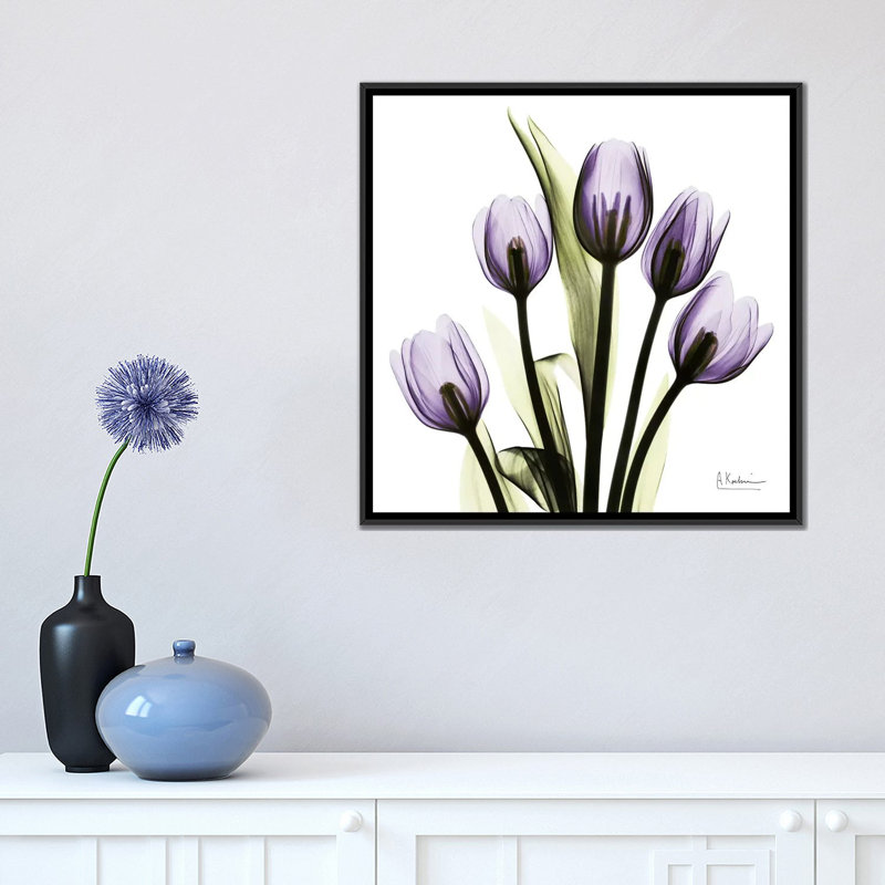«Tulips Imagine», impression sur toile, H 18 po x l 18 po x P 1,5 po, Toile avec cadre noir, Pas de tapis