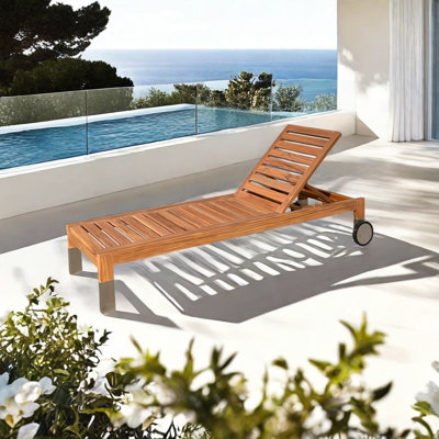 Chaise longue d'extérieur en bois de teck