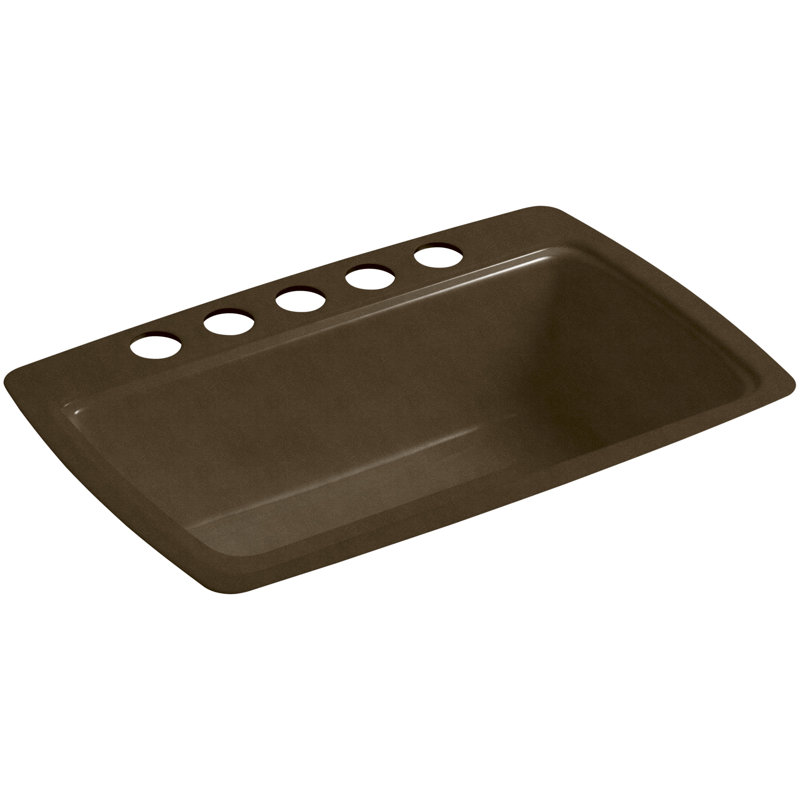 Cape Dory 33" L x 22" W x 9-5/8" Under-Mount Single-Bowl Kitchen Sink with 5 Oversize Faucet Holes, Black/Tan