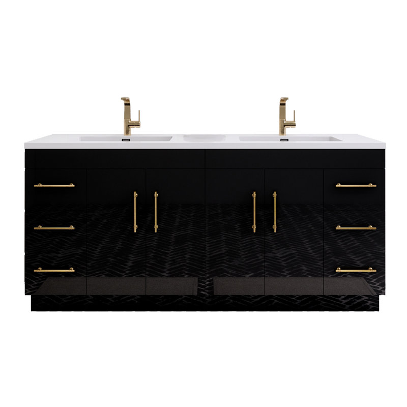 Spring 72" Double Bathroom Vanity Set, Gloss Black