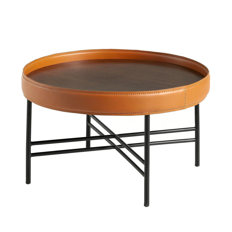 Round coffee table in walnut and black steel