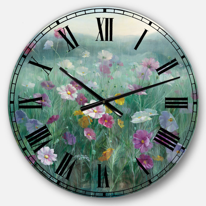 Horloge murale florale en métal - Champ de fleurs, Grand