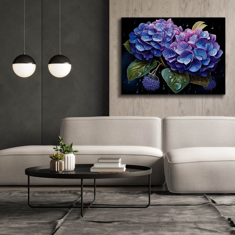 «Blue Hydrangea» par Momart, art mural sur toile, H 40 po x l 54 po x P 1,5 po