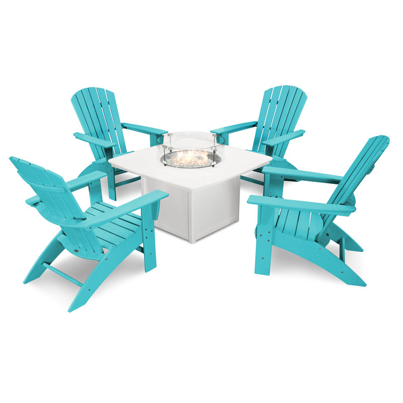 Ensemble de conversation 5 pièces POLYWOOD Nautical Curveback Adirondack avec foyer, Aruba