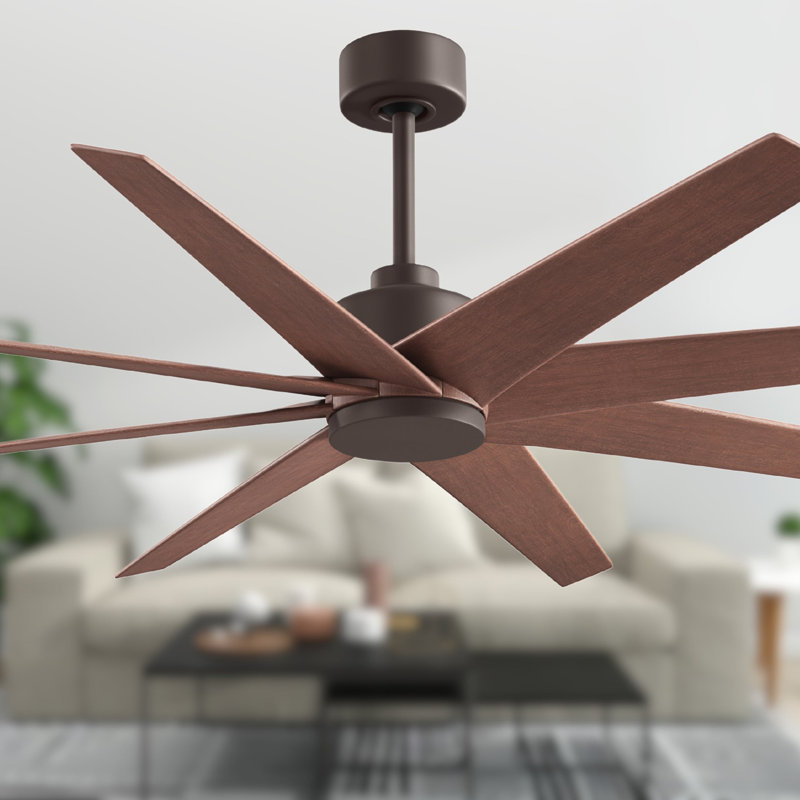 Ariella - Eight Blade Ceiling Fan - Brushed Brass Finish - Matte Black Blades, Textured Bronze, Walnut Tone