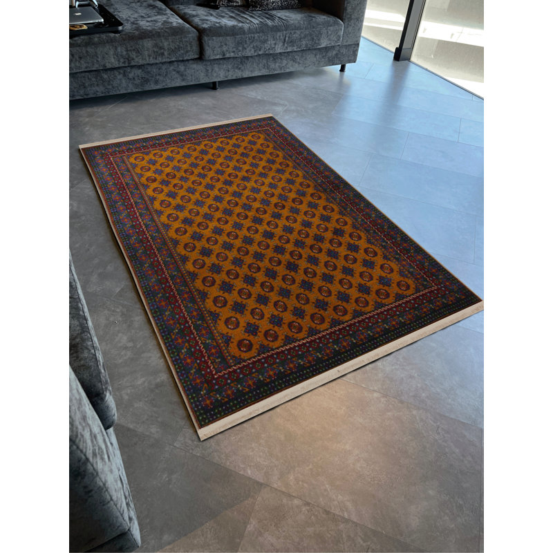 Tapis marocain en polypropylène à imprimé numérique orange Vittorina, Tapis de couloir 4 pi x 8 pi 3 po