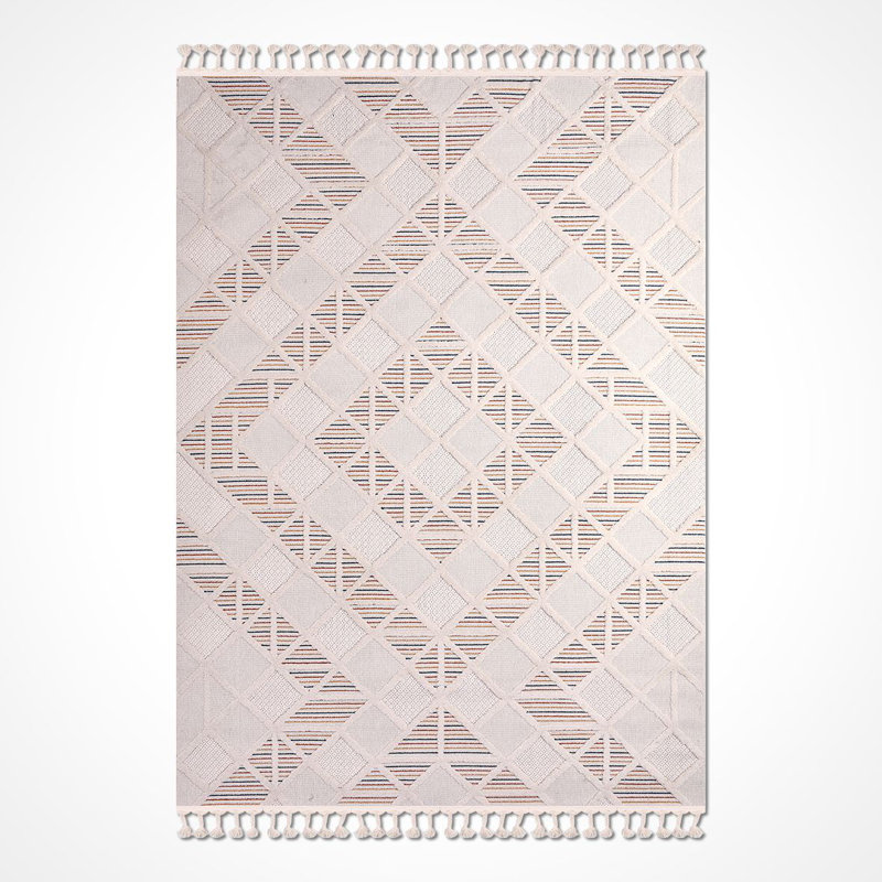 Tapis moderne / abstrait crème lavable à la machine antidérapant, Rectangle 3 pi 4 po x 6 pi 7 po